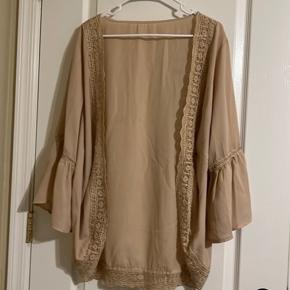 OS No Stretch coverup in Nude with lace trim and bell sleeves